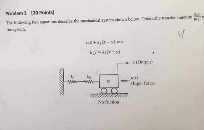 Course Instrumentation And Control Systems X S U S The Following Two Equations Describe The Mechanical System Shown B 1