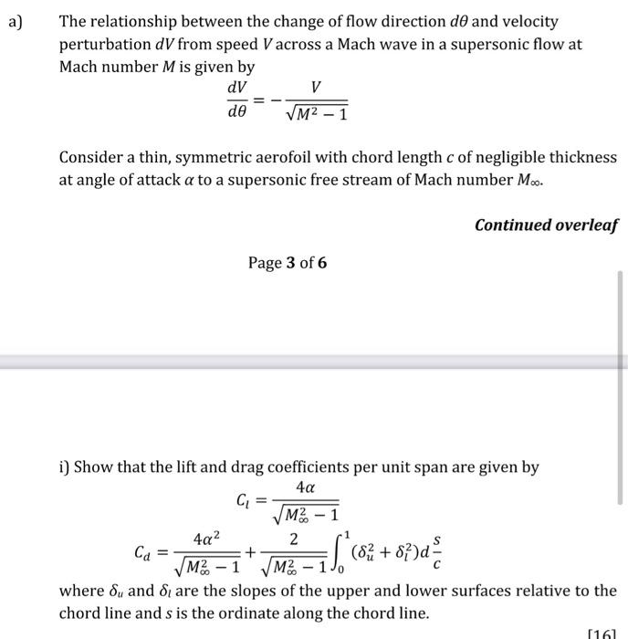 A The Relationship Between The Change Of Flow Direction De And Velocity Perturbation Dv From Speed Vacross A Mach Wave 2