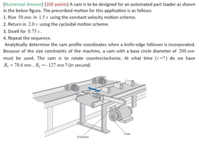 Numerical Answer 100 Points A Cam Is To Be Designed For An Automated Part Loader As Shown In The Below Figure The P 1