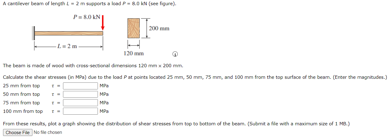 A Cantilever Beam Of Length L 2 M Supports A Load P 8 0 Kn See Figure P 8 0 Kn 200 Mm L 2 M 120 Mm T The Bea 1