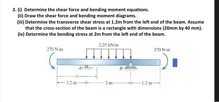 2 I Determine The Shear Force And Bending Moment Equations Ii Draw The Shear Force And Bending Moment Diagrams I 1