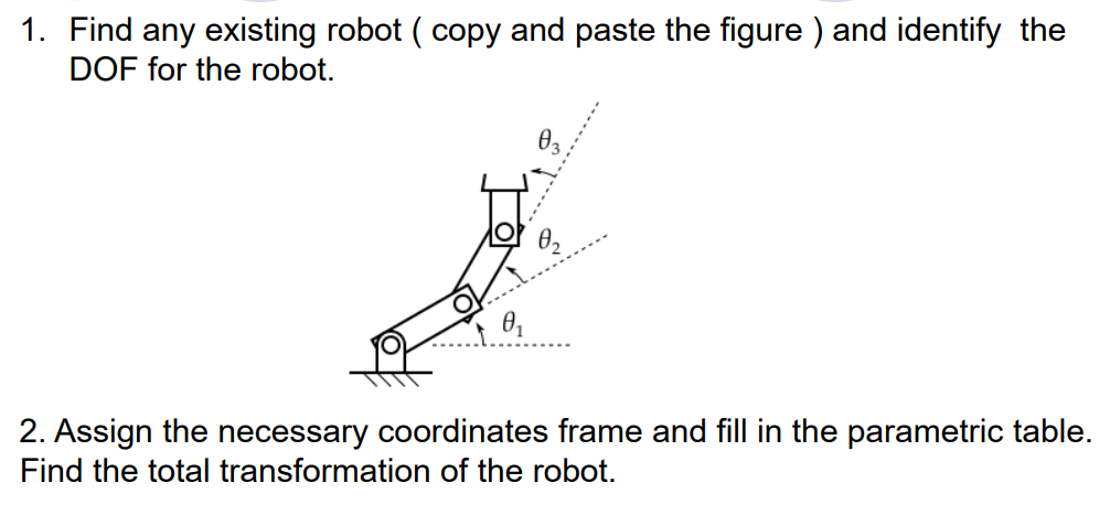 1 Find Any Existing Robot Copy And Paste The Figure And Identify The Dof For The Robot E 0 2 Assign The Necessary 1