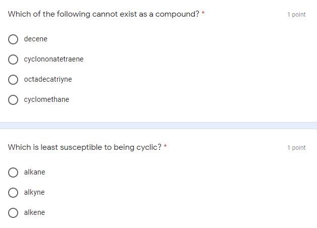 Which Of The Following Cannot Exist As A Compound 1 Point Decene Cyclononatetraene Octadecatriyne Cyclomethane Which Is 1