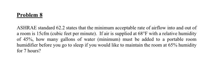 Problem 8 Ashrae Standard 62 2 States That The Minimum Acceptable Rate Of Airflow Into And Out Of A Room Is 15cfm Cubic 1