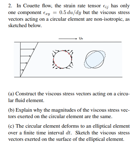 2 In Couette Flow The Strain Rate Tensor Ij Has Only One Component Ery 0 5 Du Dy But The Viscous Stress Vectors Act 1