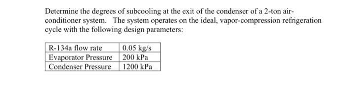 Determine The Degrees Of Subcooling At The Exit Of The Condenser Of A 2 Ton Air Conditioner System The System Operates 1