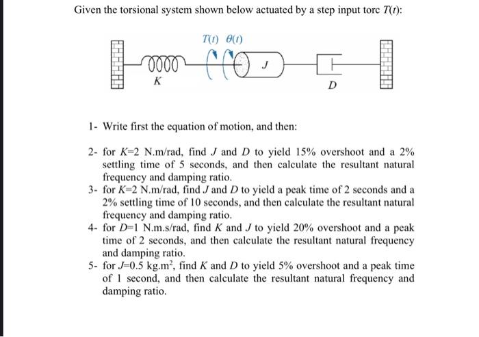 Given The Torsional System Shown Below Actuated By A Step Input Torc T T 1 0 0 10000 Cror Ilalt K D 1 Write 1