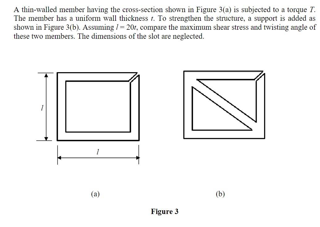 A Thin Walled Member Having The Cross Section Shown In Figure 3 A Is Subjected To A Torque T The Member Has A Uniform 1
