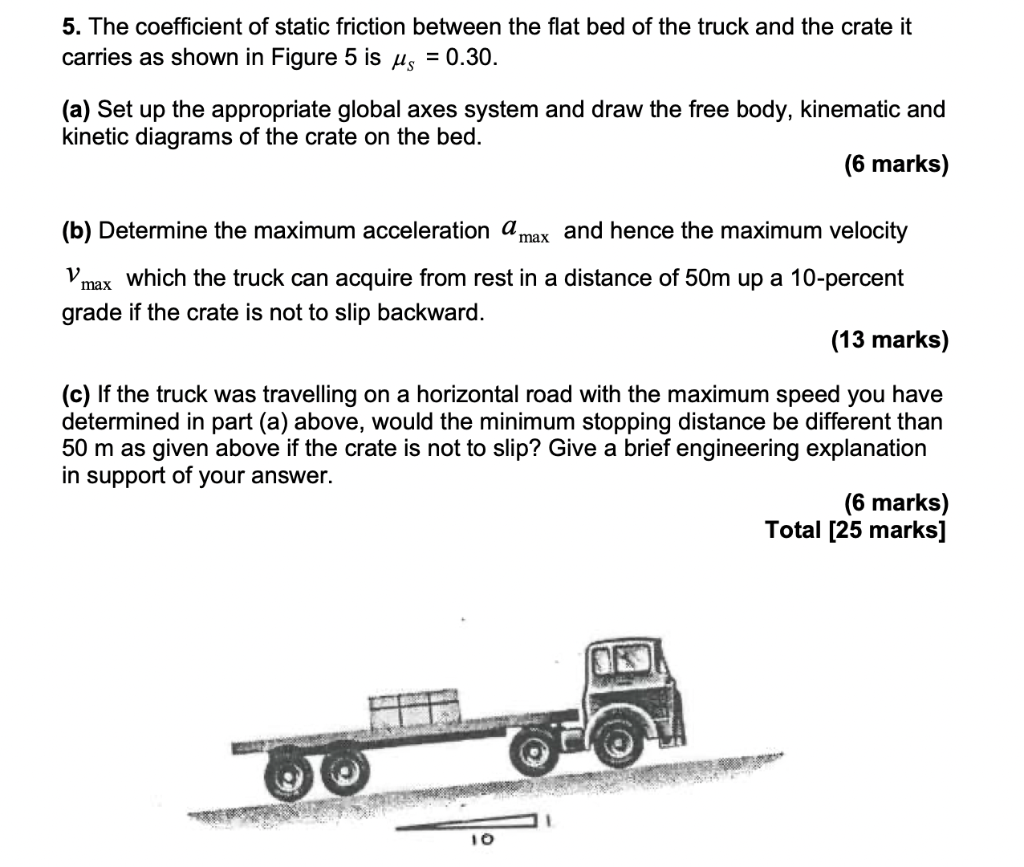5 The Coefficient Of Static Friction Between The Flat Bed Of The Truck And The Crate It Carries As Shown In Figure 5 Is 1