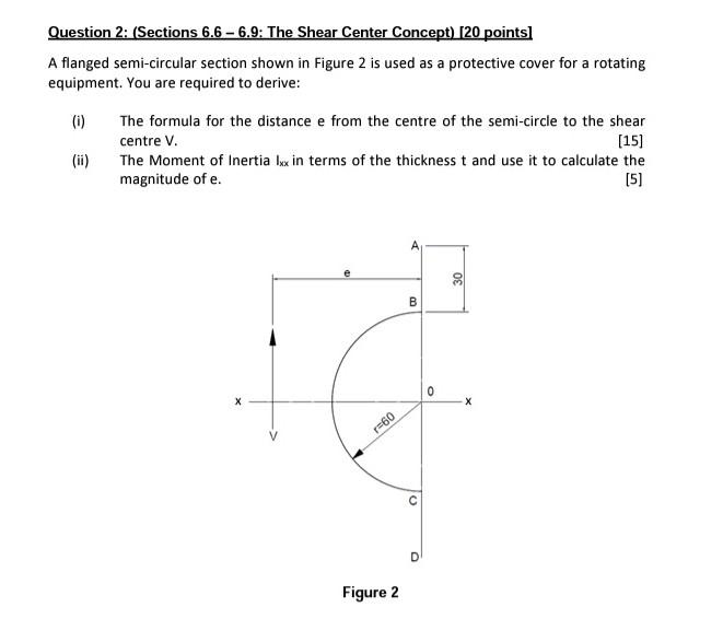 Question 2 Sections 6 6 6 9 The Shear Center Concept 20 Points A Flanged Semi Circular Section Shown In Figure 2 1