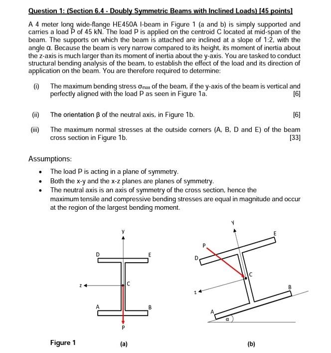 Question 1 Section 6 4 Doubly Symmetric Beams With Inclined Loads 45 Points A 4 Meter Long Wide Flange He450a I B 1