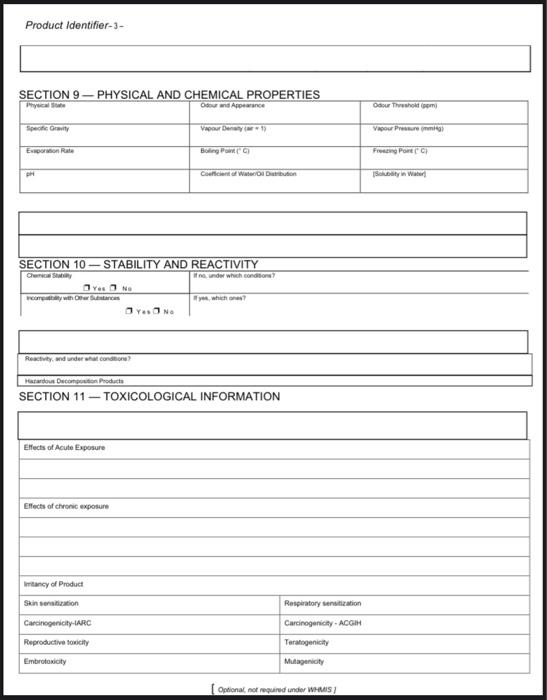 1 Use The Attached Template To Prepare Material Safety Data Sheet Msds For One Of The Following Chemicals Available I 4