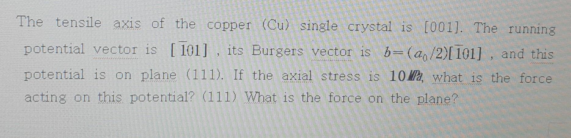 The Tensile Axis Of The Copper Cu Single Crystal Is 001 The Running Potential Vector Is 101 Its Burgers Vector 1