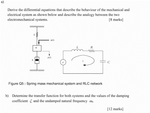 Derive The Differential Equations That Describe The Behaviour Of The Mechanical And Electrical System As Shown Below And 1