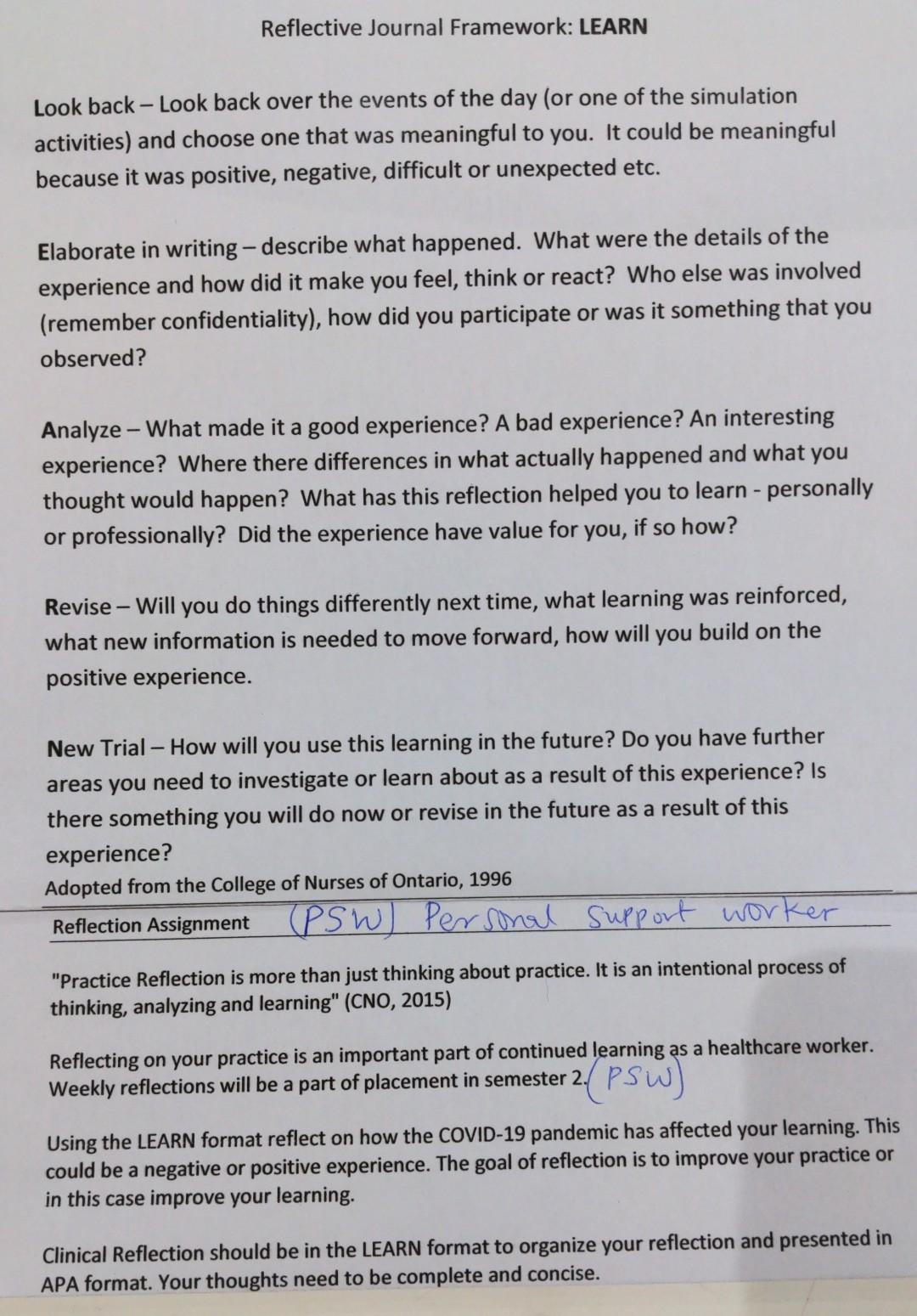 Reflective Journal Framework Learn Look Back Look Back Over The Events Of The Day Or One Of The Simulation Activitie 1