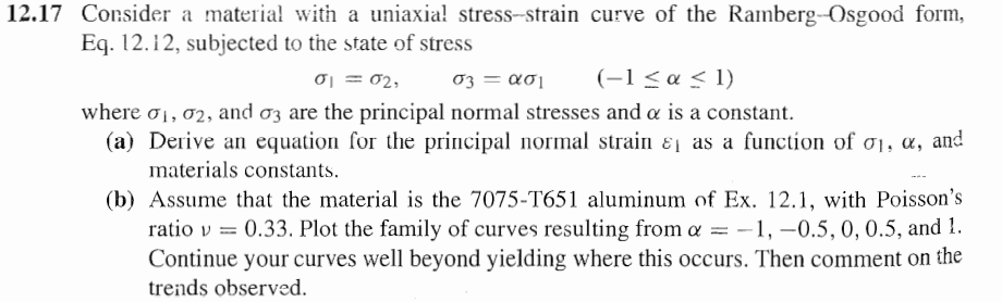 12 17 Consider A Material With A Uniaxia Stress Strain Curve Of The Ramberg Osgood Form Eq 12 12 Subjected To The St 1
