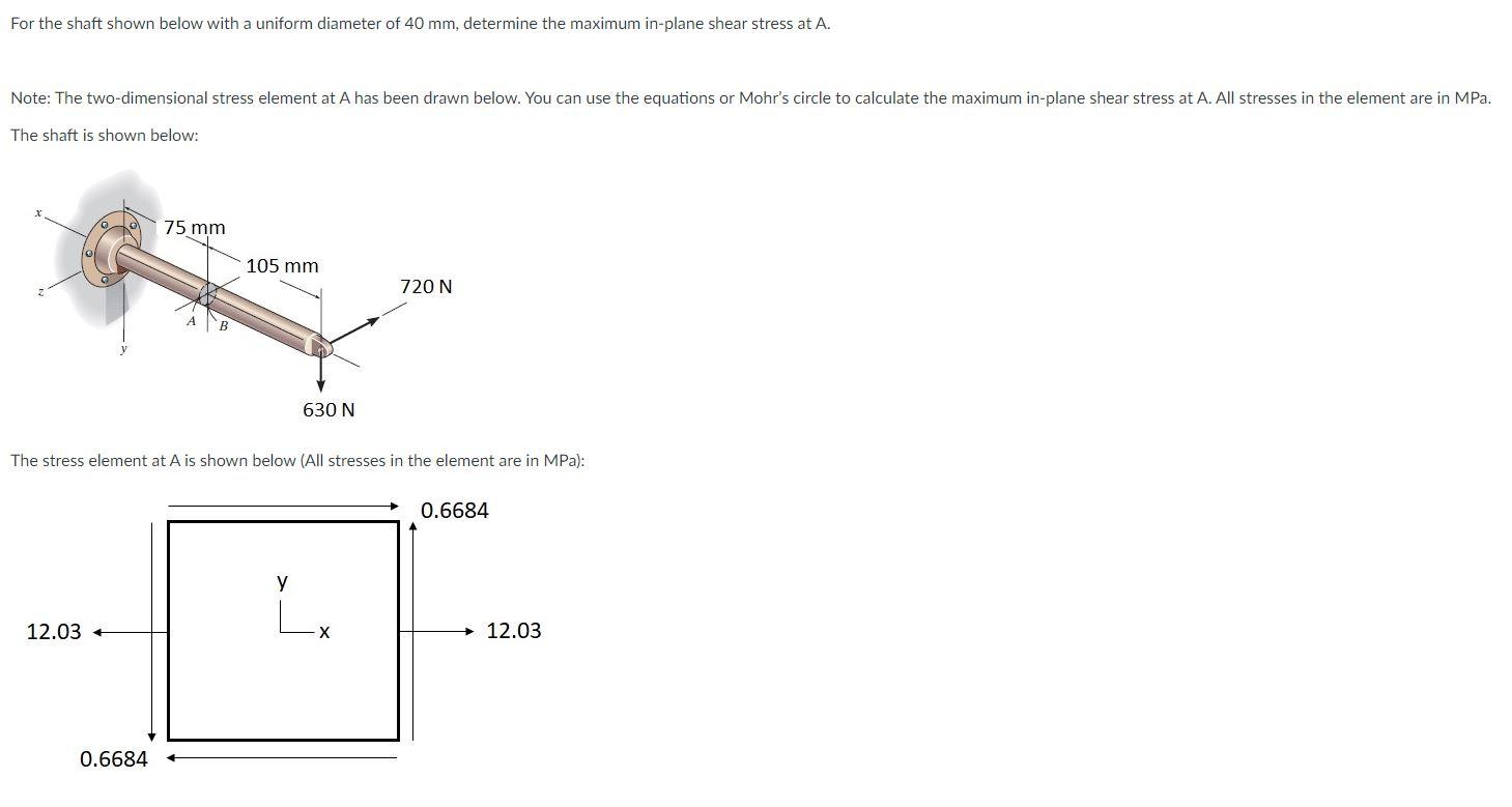 For The Shaft Shown Below With A Uniform Diameter Of 40 Mm Determine The Maximum In Plane Principal Stress At A Note 2