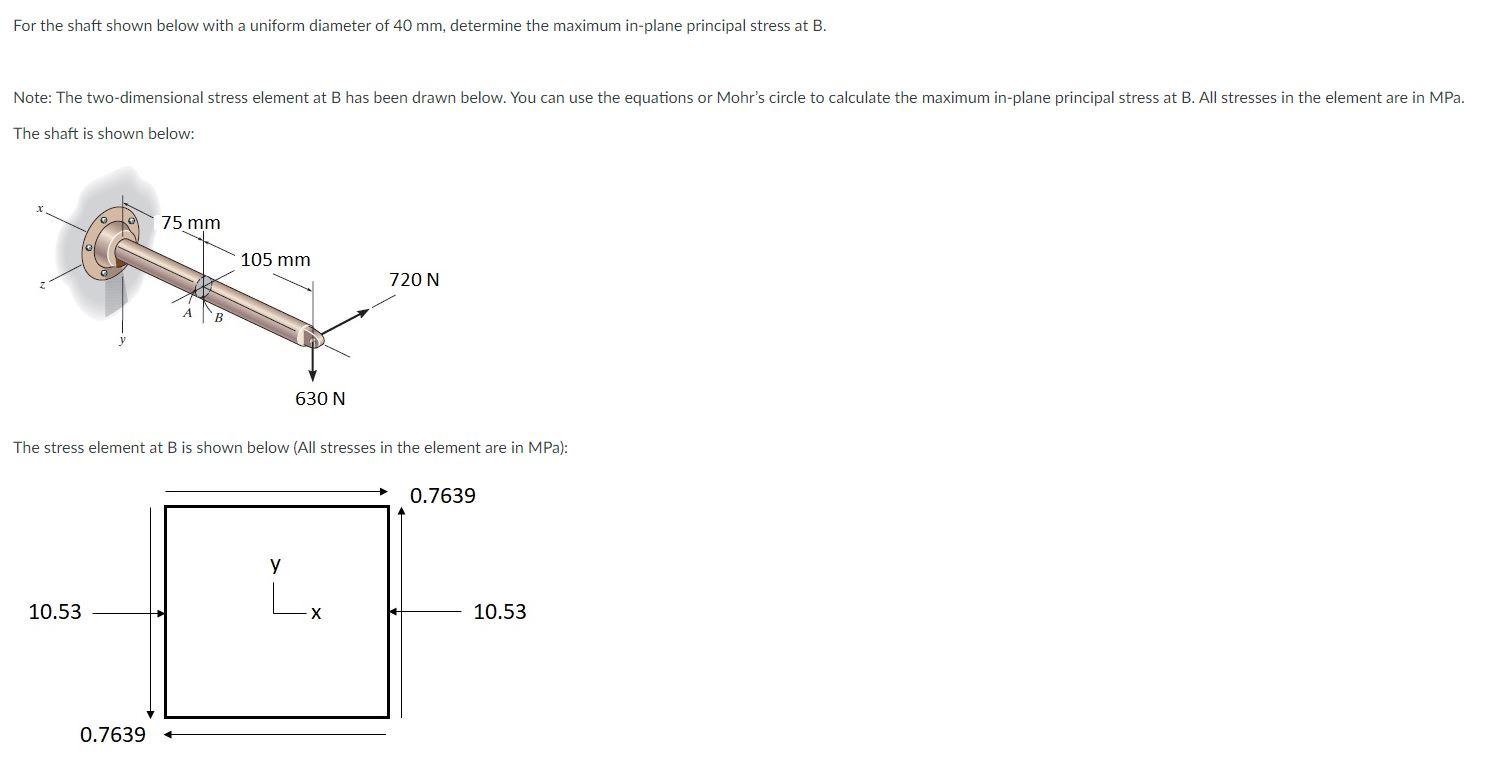 For The Shaft Shown Below With A Uniform Diameter Of 40 Mm Determine The Maximum In Plane Principal Stress At A Note 3