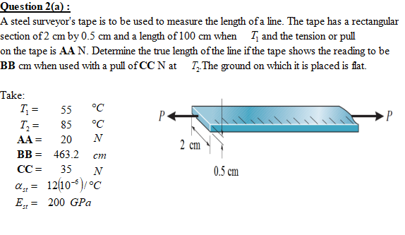 Question 2 A A Steel Surveyor S Tape Is To Be Used To Measure The Length Of A Line The Tape Has A Rectangular Section 1