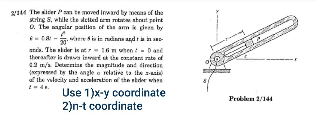 2 144 The Slider P Can Be Moved Inward By Means Of The String S While The Slotted Arm Rotates About Point 0 The Angula 1