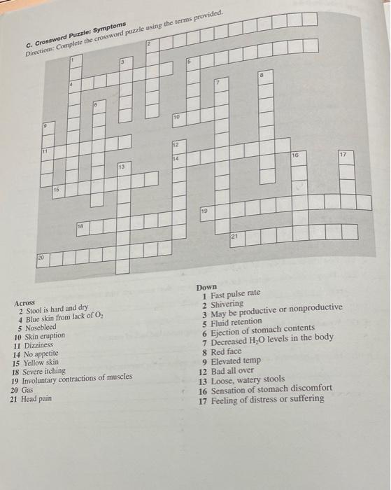 C Crossword Puzzle Symptoms Directions Complete The Crossword Puzzle Using The Terms Provided 8 10 12 16 17 11 13 15 1