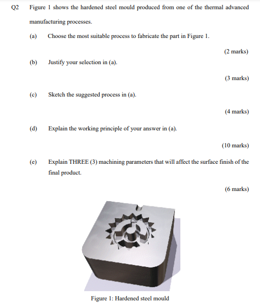 Q2 Figure 1 Shows The Hardened Steel Mould Produced From One Of The Thermal Advanced Manufacturing Processes A Choose 1