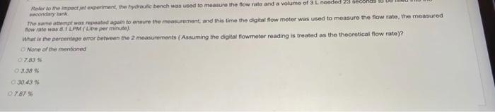 Refer To The Impact Of Experiment The Hydraulic Bench Was Used To Measure The Flow Rate And A Volume Of 3 L Needed 2 Ne 1