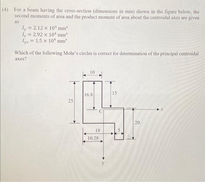 A 4 For A Beam Having The Cross Section Dimensions In Mm Shown In The Figure Below The Second Moments Of Area And T 1