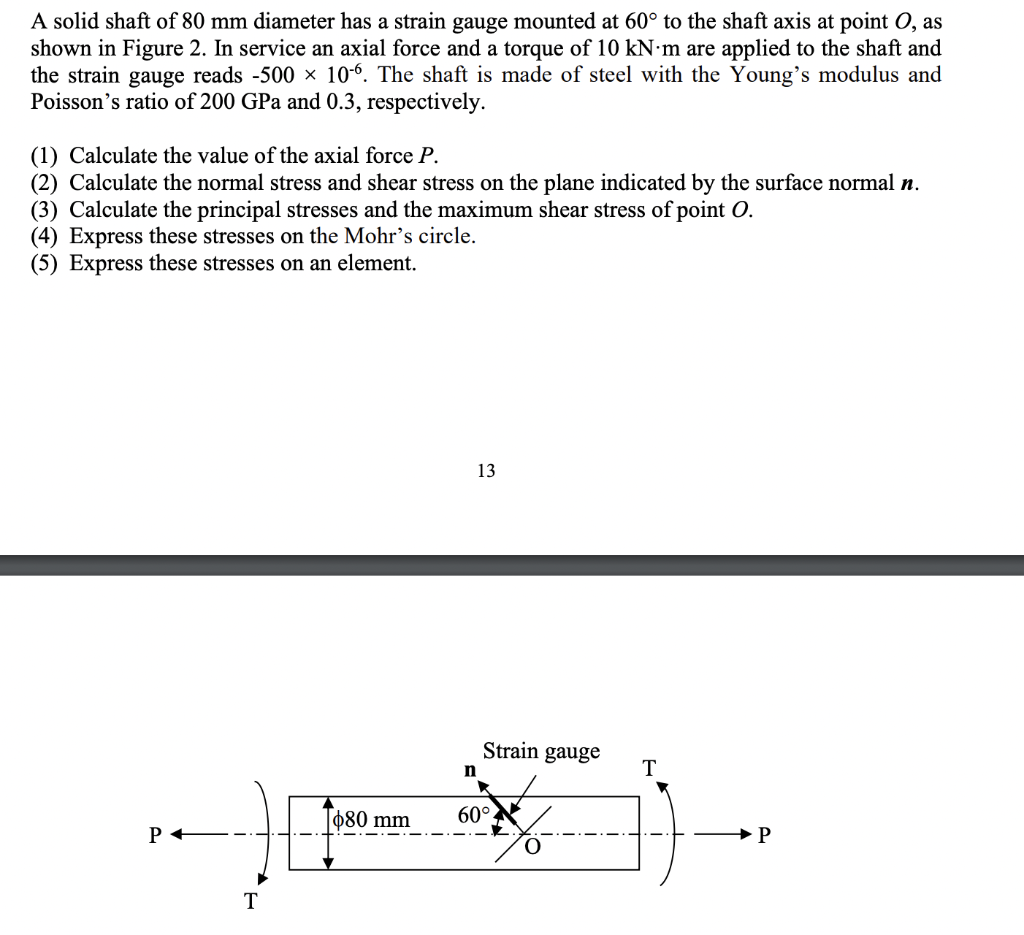 A Solid Shaft Of 80 Mm Diameter Has A Strain Gauge Mounted At 60 To The Shaft Axis At Point O As Shown In Figure 2 In 1