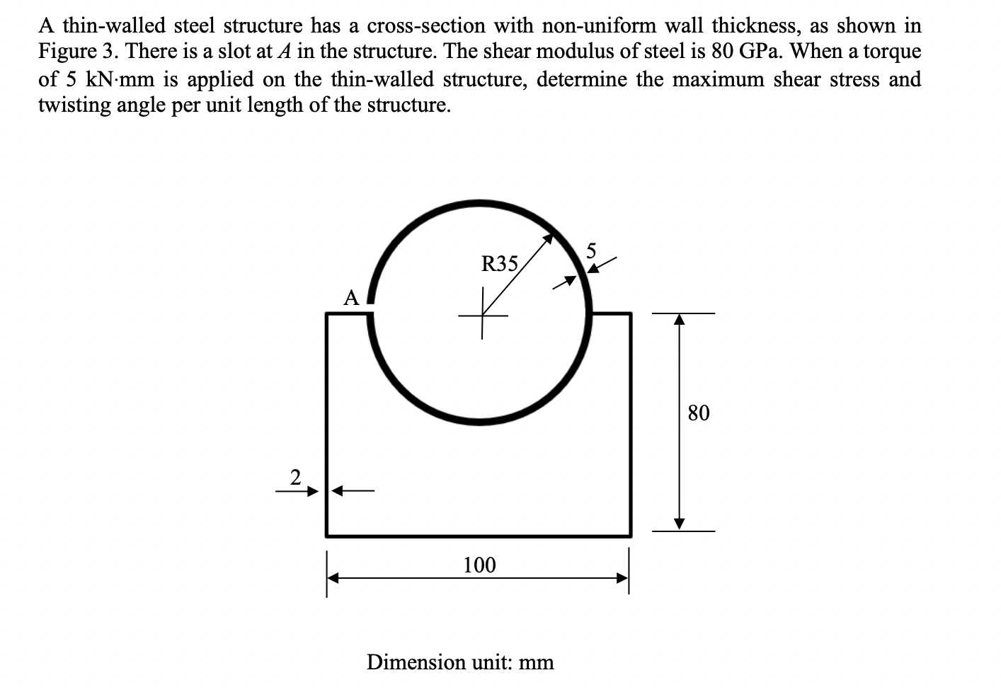 A Thin Walled Steel Structure Has A Cross Section With Non Uniform Wall Thickness As Shown In Figure 3 There Is A Slot 1