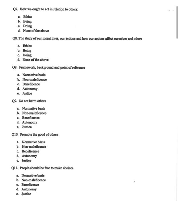 Multiple Choice Circle One Of The Following Q1 Ethics Includes Which Of The Following Any Behavior Or Decision That 2